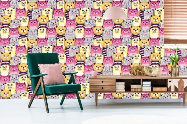 Behang Voor Kinderen - Kleurrijke Katten - Afbeelding 6