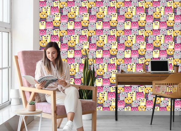 Behang Voor Kinderen - Kleurrijke Katten - Afbeelding 7