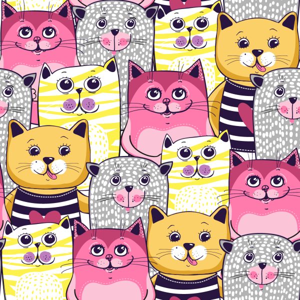 Behang Voor Kinderen - Kleurrijke Katten - Afbeelding 2