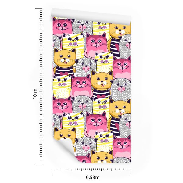 Behang Voor Kinderen - Kleurrijke Katten - Afbeelding 8