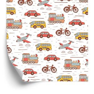 Behang Voor Een Kinderkamer In Een Auto, Vliegtuigen, Fietsen