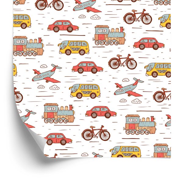 Behang Voor Een Kinderkamer In Een Auto, Vliegtuigen, Fietsen