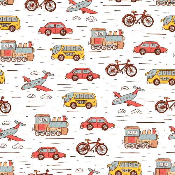 Behang Voor Een Kinderkamer In Een Auto, Vliegtuigen, Fietsen - Afbeelding 2