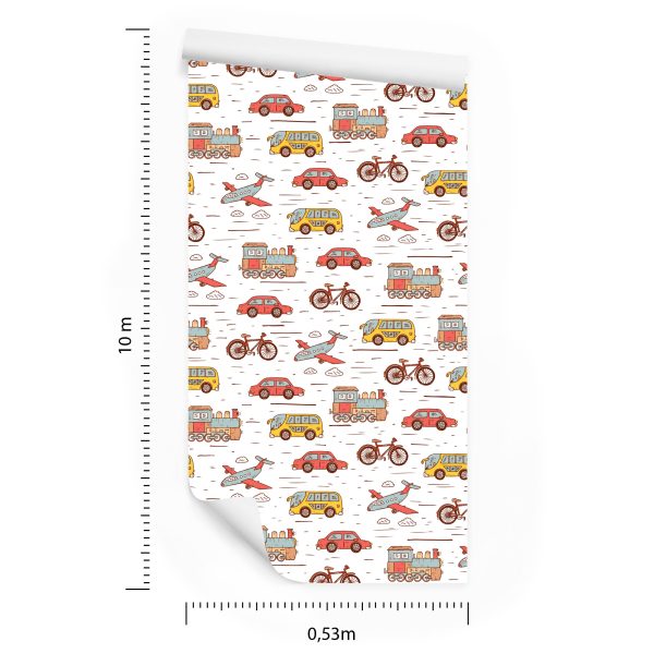 Behang Voor Een Kinderkamer In Een Auto, Vliegtuigen, Fietsen - Afbeelding 8