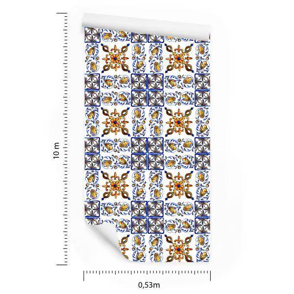Behang Voor Eetkamer Mozaïek Tegel Imitatie Bloemen - Afbeelding 8