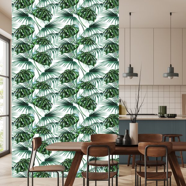 Behang Bladeren Van De Palm En Monstera - Afbeelding 4