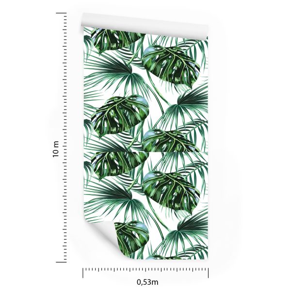 Behang Bladeren Van De Palm En Monstera - Afbeelding 8