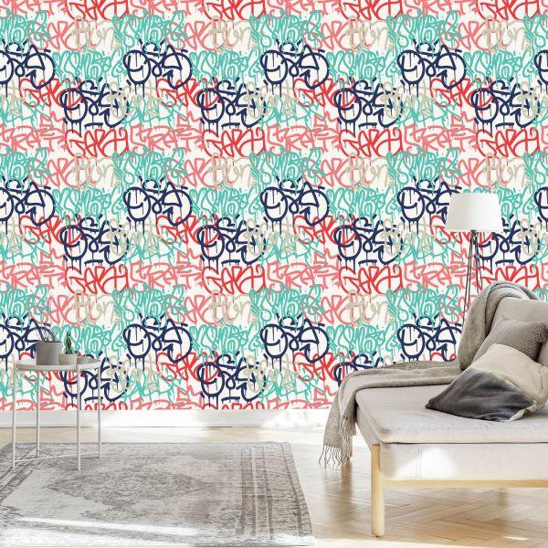 Behang Pastelkleurige Graffiti - Afbeelding 3