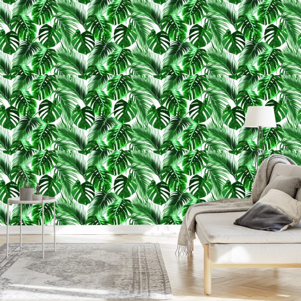 Behang Bladeren Van De Palm En Monstera - Afbeelding 3