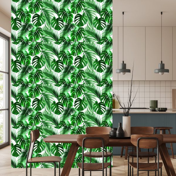 Behang Bladeren Van De Palm En Monstera - Afbeelding 4