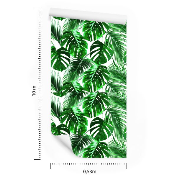 Behang Bladeren Van De Palm En Monstera - Afbeelding 8