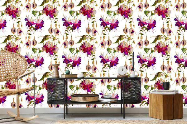 Behang Bloemen Fuchsia Natuur Natuur Voor Woonkamer - Afbeelding 5