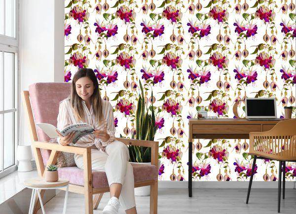 Behang Bloemen Fuchsia Natuur Natuur Voor Woonkamer - Afbeelding 7