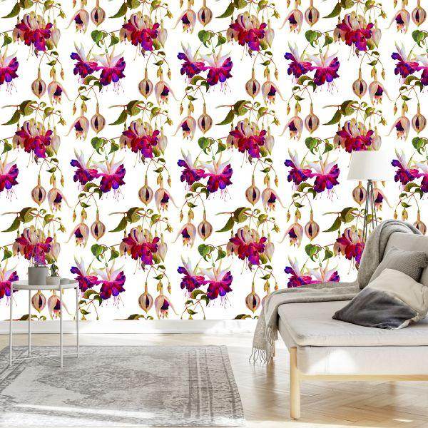 Behang Bloemen Fuchsia Natuur Natuur Voor Woonkamer - Afbeelding 3