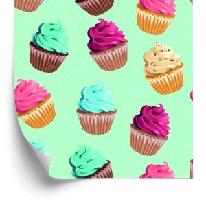Behang Retro - Kleurrijke Muffins Op Een Mintgroene Achtergrond