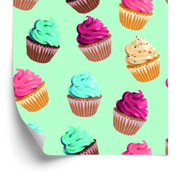 Behang Retro - Kleurrijke Muffins Op Een Mintgroene Achtergrond