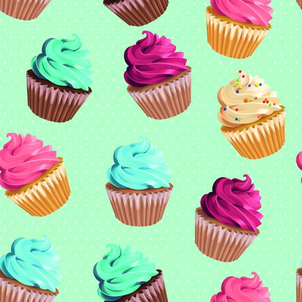 Behang Retro - Kleurrijke Muffins Op Een Mintgroene Achtergrond - Afbeelding 2