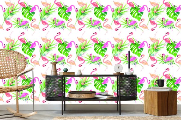 Behang Met Flamingo Bladeren Voor De Slaapkamer - Afbeelding 5