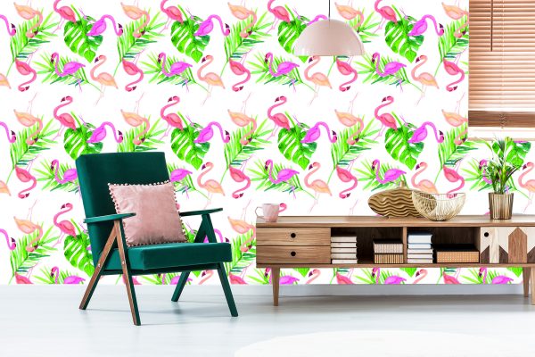 Behang Met Flamingo Bladeren Voor De Slaapkamer - Afbeelding 6
