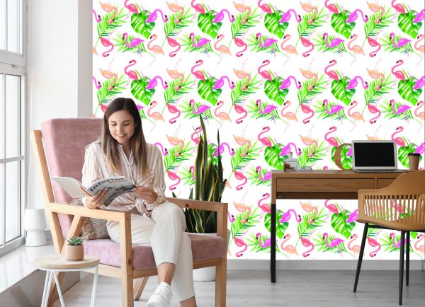 Behang Met Flamingo Bladeren Voor De Slaapkamer - Afbeelding 7