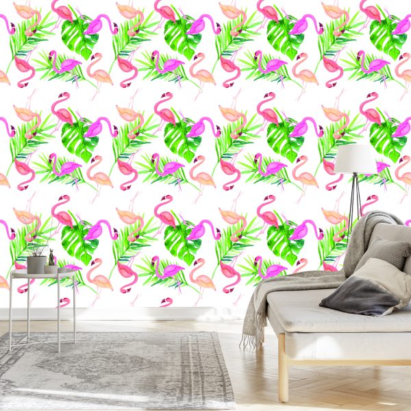 Behang Met Flamingo Bladeren Voor De Slaapkamer - Afbeelding 3