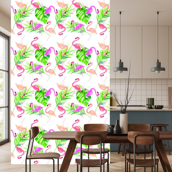 Behang Met Flamingo Bladeren Voor De Slaapkamer - Afbeelding 4