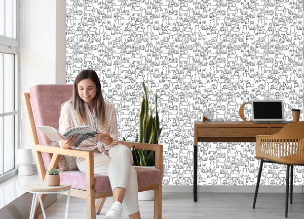 Behang Katten In Zwart-Wit - Afbeelding 7