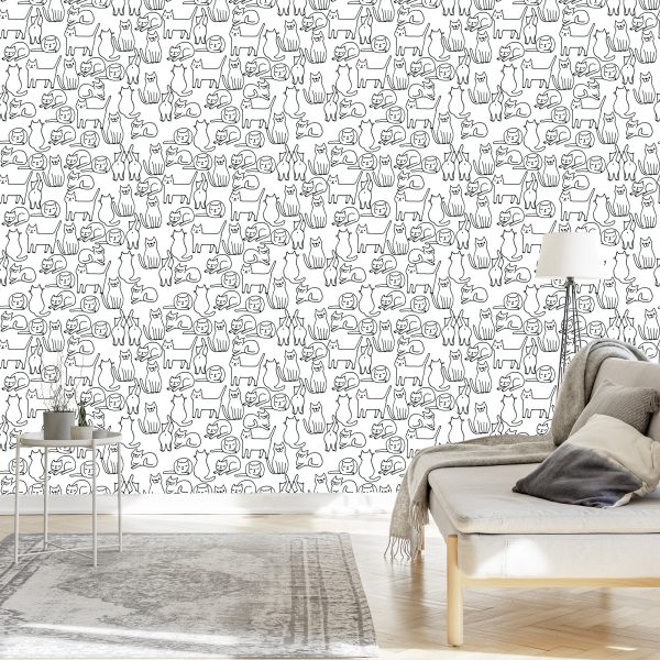 Behang Katten In Zwart-Wit - Afbeelding 3