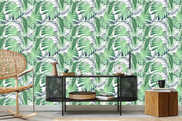 Behang Bladeren Van De Palm En Monstera - Afbeelding 5