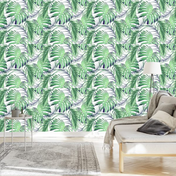 Behang Bladeren Van De Palm En Monstera - Afbeelding 3