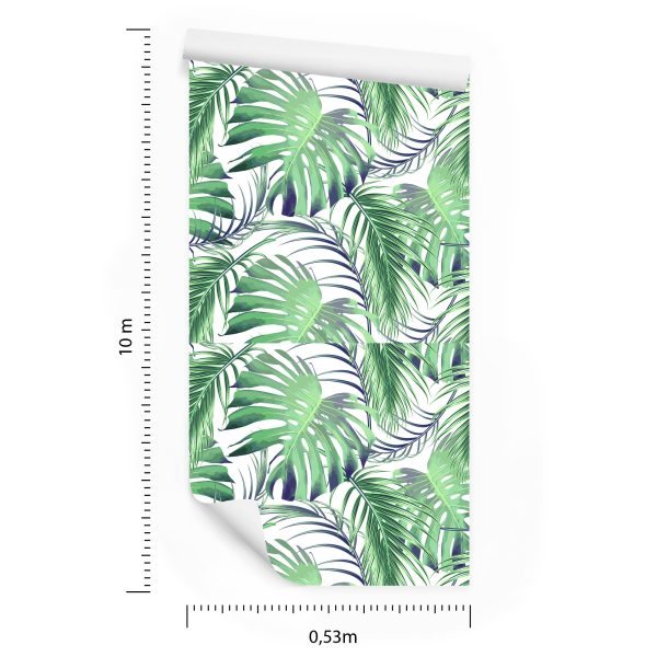 Behang Bladeren Van De Palm En Monstera - Afbeelding 8