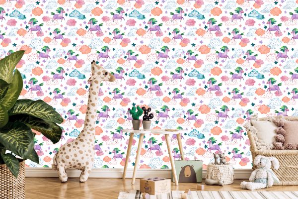 Behang Voor Kinderen - Kleurrijke Eenhoorns In Scandinavische Stijl - Afbeelding 5