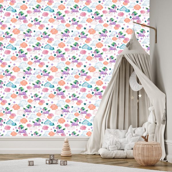 Behang Voor Kinderen - Kleurrijke Eenhoorns In Scandinavische Stijl - Afbeelding 3