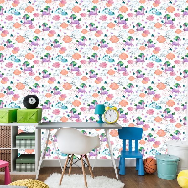 Behang Voor Kinderen - Kleurrijke Eenhoorns In Scandinavische Stijl - Afbeelding 4