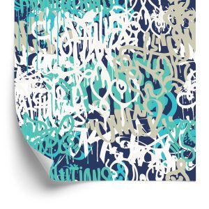 Behang Graffiti In Blauwe Tinten