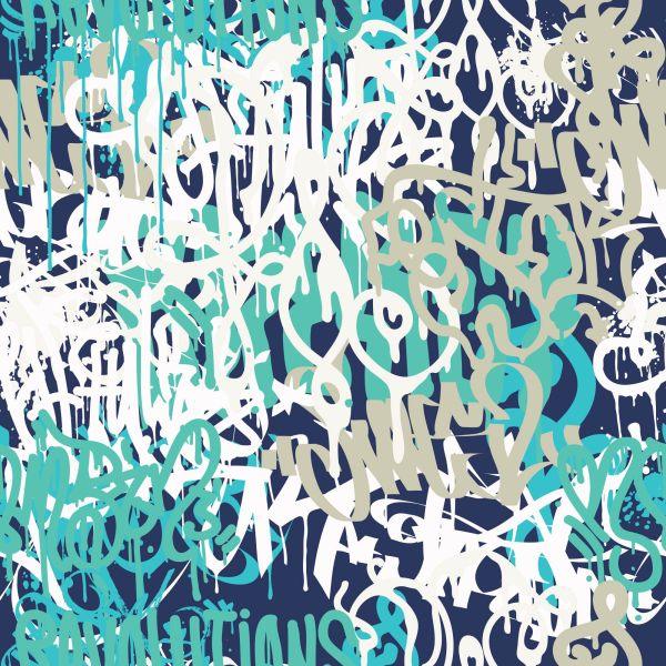 Behang Graffiti In Blauwe Tinten - Afbeelding 2