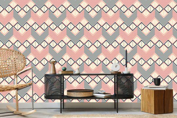 Behang Geometrische Patronen In Retrostijl - Afbeelding 5