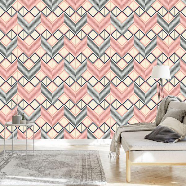 Behang Geometrische Patronen In Retrostijl - Afbeelding 3