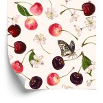 Behang Voor Keuken, Fruit, Kersen, Bloemen, Vlinders
