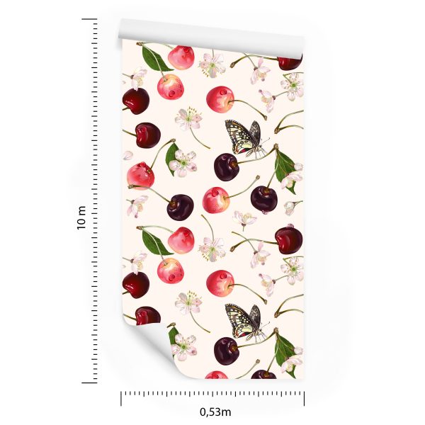 Behang Voor Keuken, Fruit, Kersen, Bloemen, Vlinders - Afbeelding 8