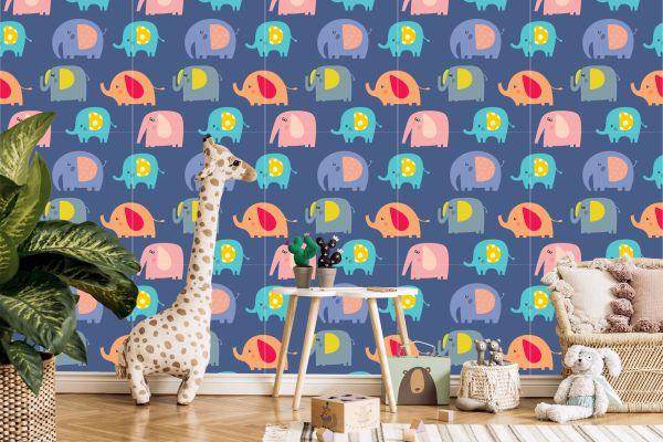 Behang In Kleurrijke Olifanten Dierenkamer Van Een Jongen - Afbeelding 5