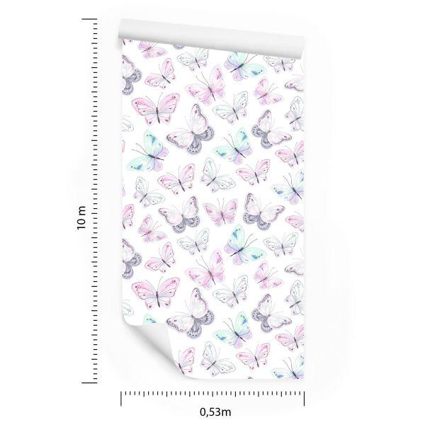 Behang Decoratieve Pastelkleurige Vlinders Voor De Babykamer - Afbeelding 8