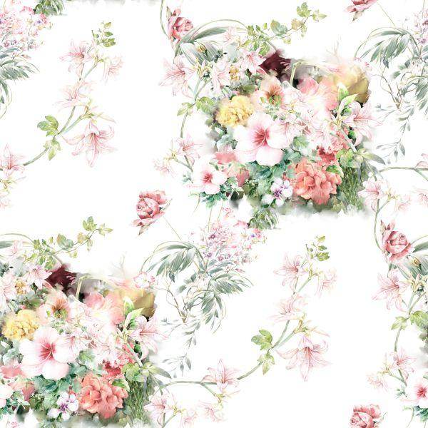 Behang Prachtige Bloemen En Bladeren - Afbeelding 2