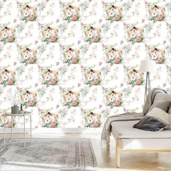 Behang Prachtige Bloemen En Bladeren - Afbeelding 3