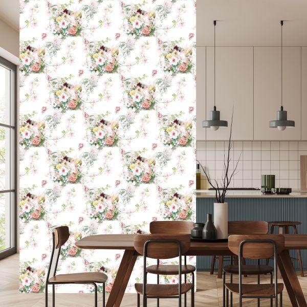 Behang Prachtige Bloemen En Bladeren - Afbeelding 4