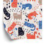 Behang Voor Kinderen - Kleurrijke Katten - Scandinavische Stijl