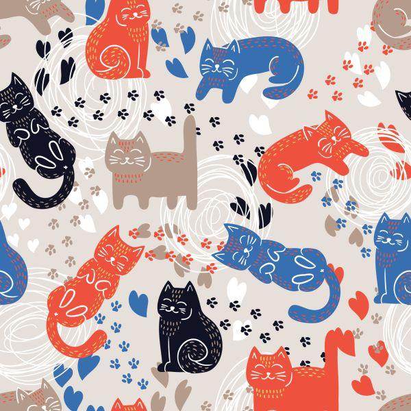 Behang Voor Kinderen - Kleurrijke Katten - Scandinavische Stijl - Afbeelding 2