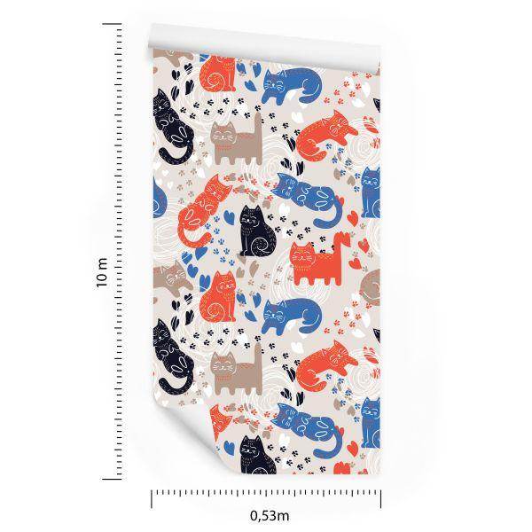 Behang Voor Kinderen - Kleurrijke Katten - Scandinavische Stijl - Afbeelding 8