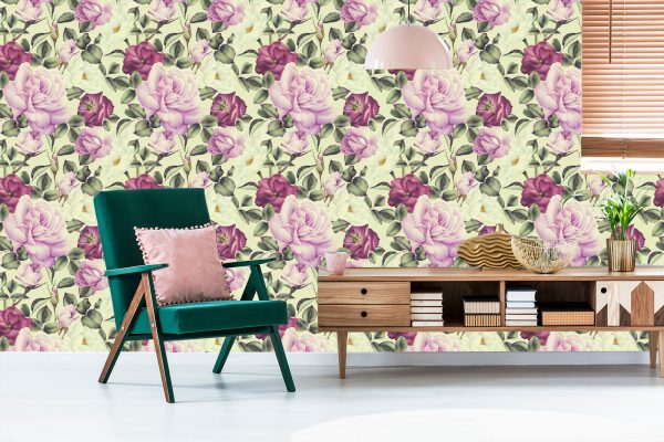 Behang Prachtige Bloemen Aquarel Rozen - Afbeelding 6