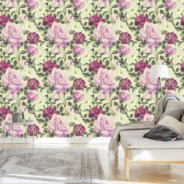 Behang Prachtige Bloemen Aquarel Rozen - Afbeelding 3